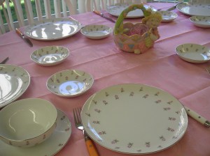 Easter table looking pink and pristine